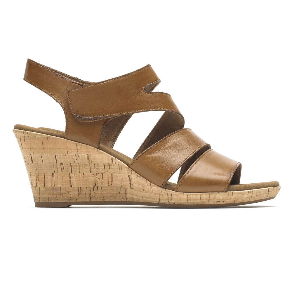 Rockport Singapore Womens Sandals - Briah Strappy Wedge Comfort Brown - FH6123405